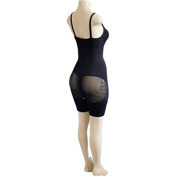 Superfit Knee Length Open Gusset & Sheer Mesh Butt Seamless Sculpting Bodysuit - Picture 3 of 8